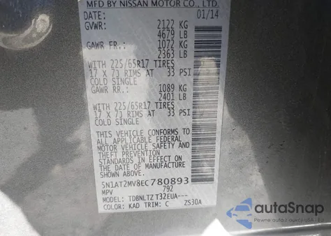 2014 Nissan Rogue Sv from USA, damaged, VIN 5N1AT2MV8EC780893